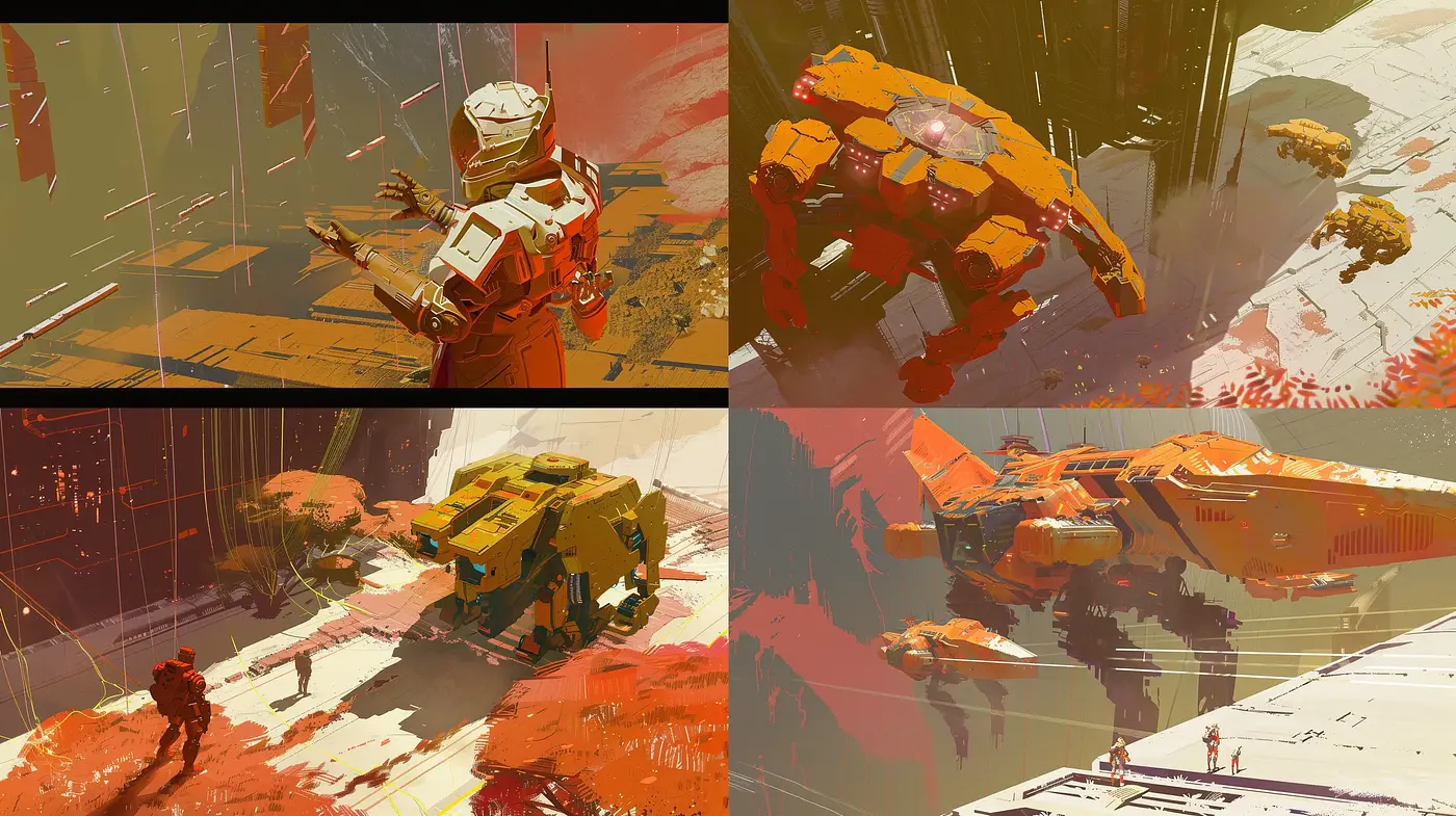 Dynamic Sci-Fi Conceptualization with a Warm Color Spectrum - Midjourney sref style