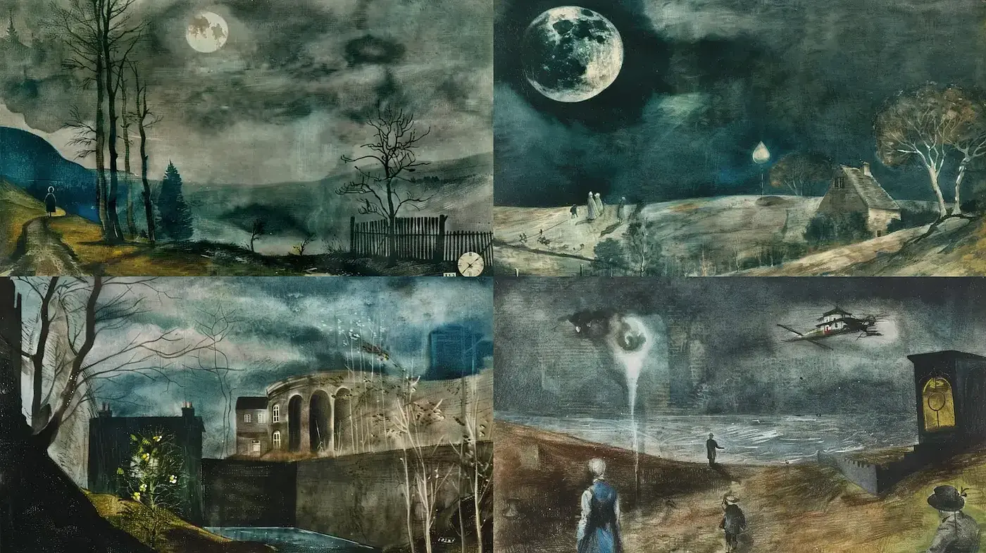 Mysterious and Dreamlike Surreal Landscapes with a Haunting Atmosphere - Midjourney sref style