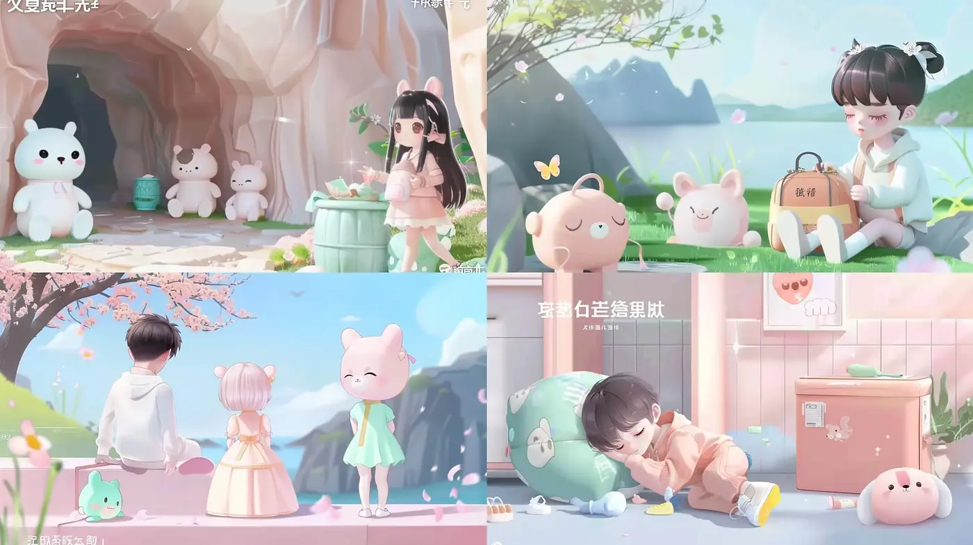 Soft Pastel Dreamscape with Whimsical Characters - Midjourney sref style