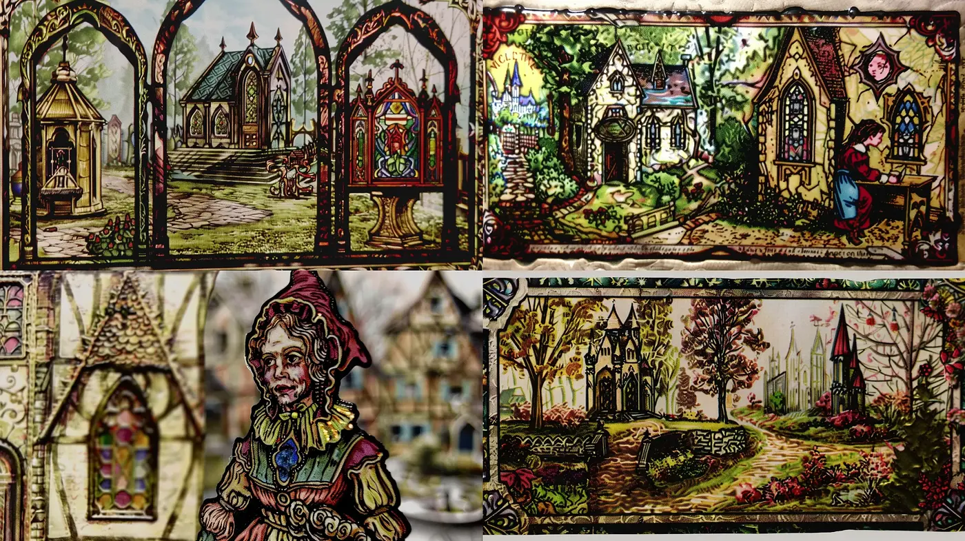 Enchanted Stained Glass Storybook Illustration - Midjourney sref style