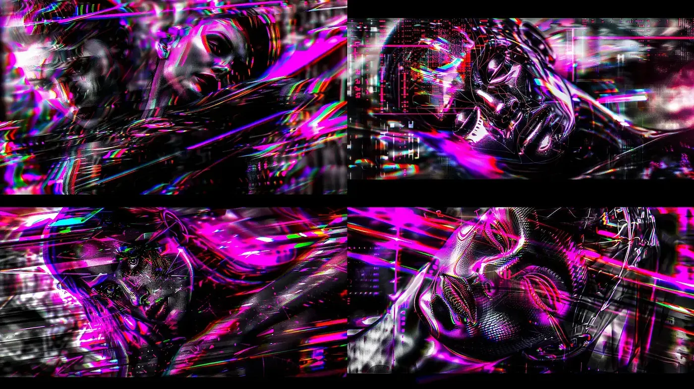 Dynamic and Futuristic Digital Abstract with Neon Highlights - Midjourney sref style