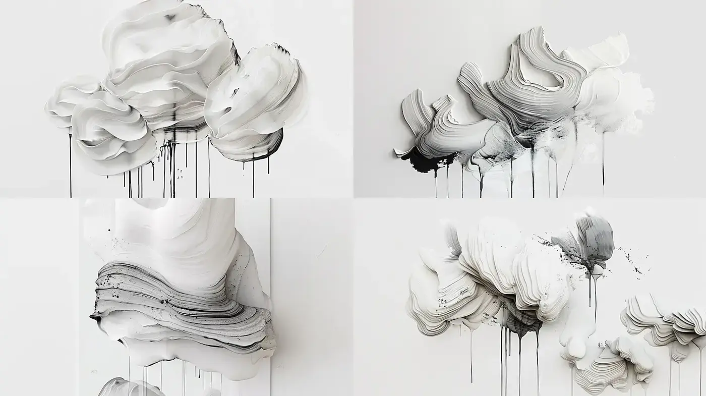 Elegant monochromatic abstract forms with fluid textures - Midjourney sref style