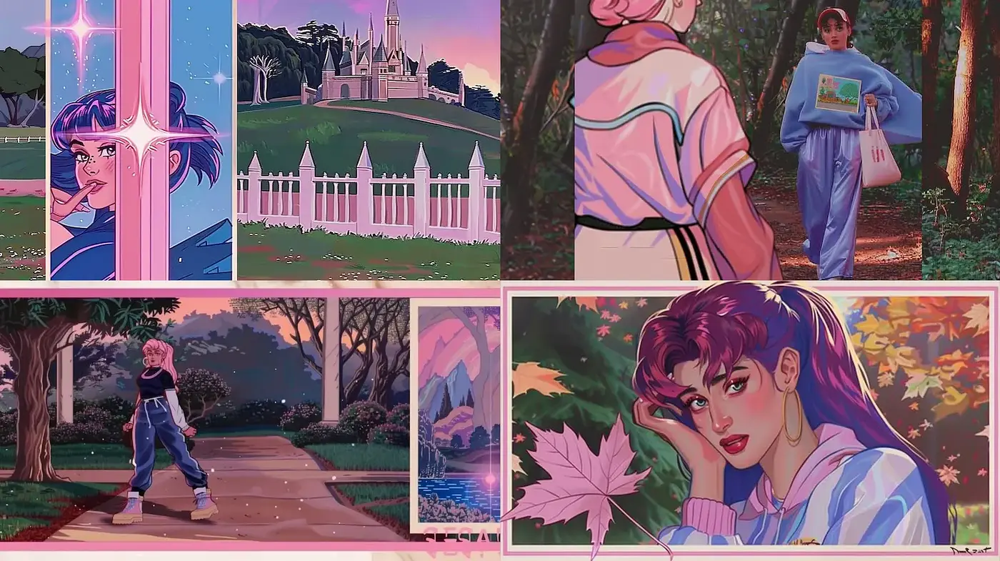 Vibrant Dreamlike Aesthetic with Retro Influences - Midjourney sref style