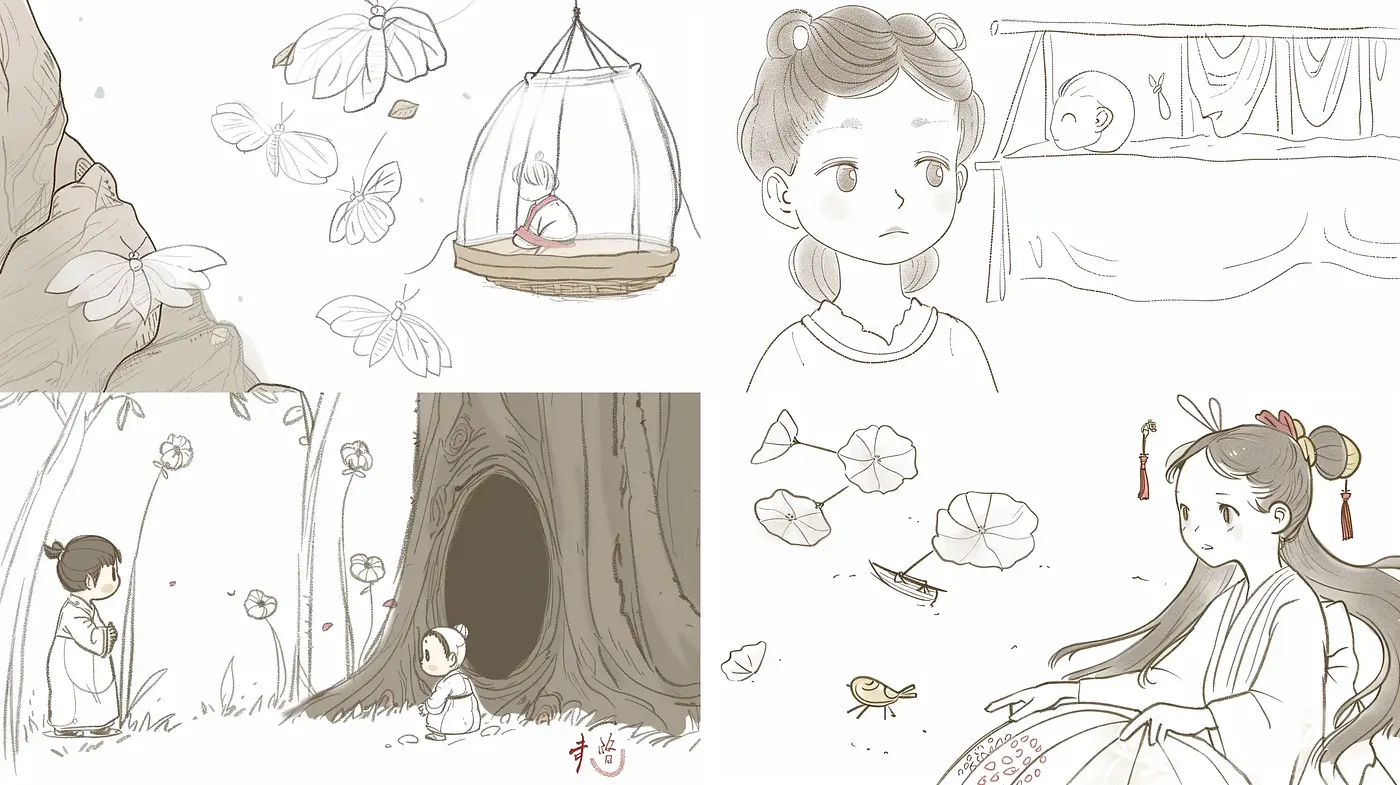 Whimsical Sepia Tone Illustrations with Serene Imagery - Midjourney sref style