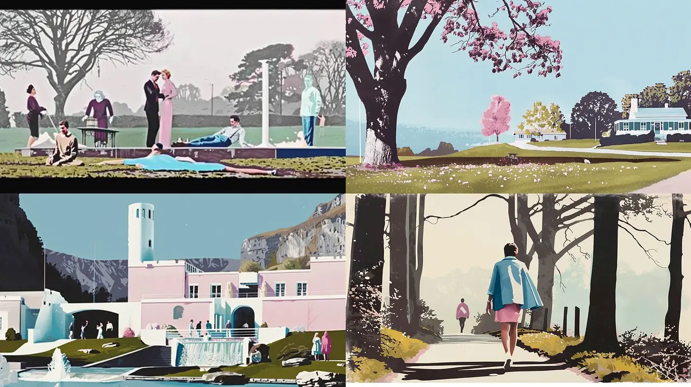 Idyllic Retro-Chic Vistas with Pastel and Pop Art Influence - Midjourney sref style