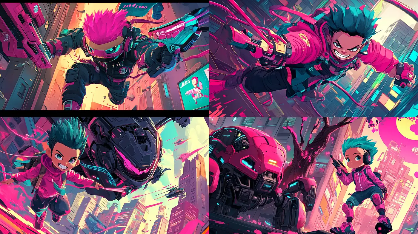 Futuristic Cyberpunk Action with a Kinetic Energy - Midjourney sref style