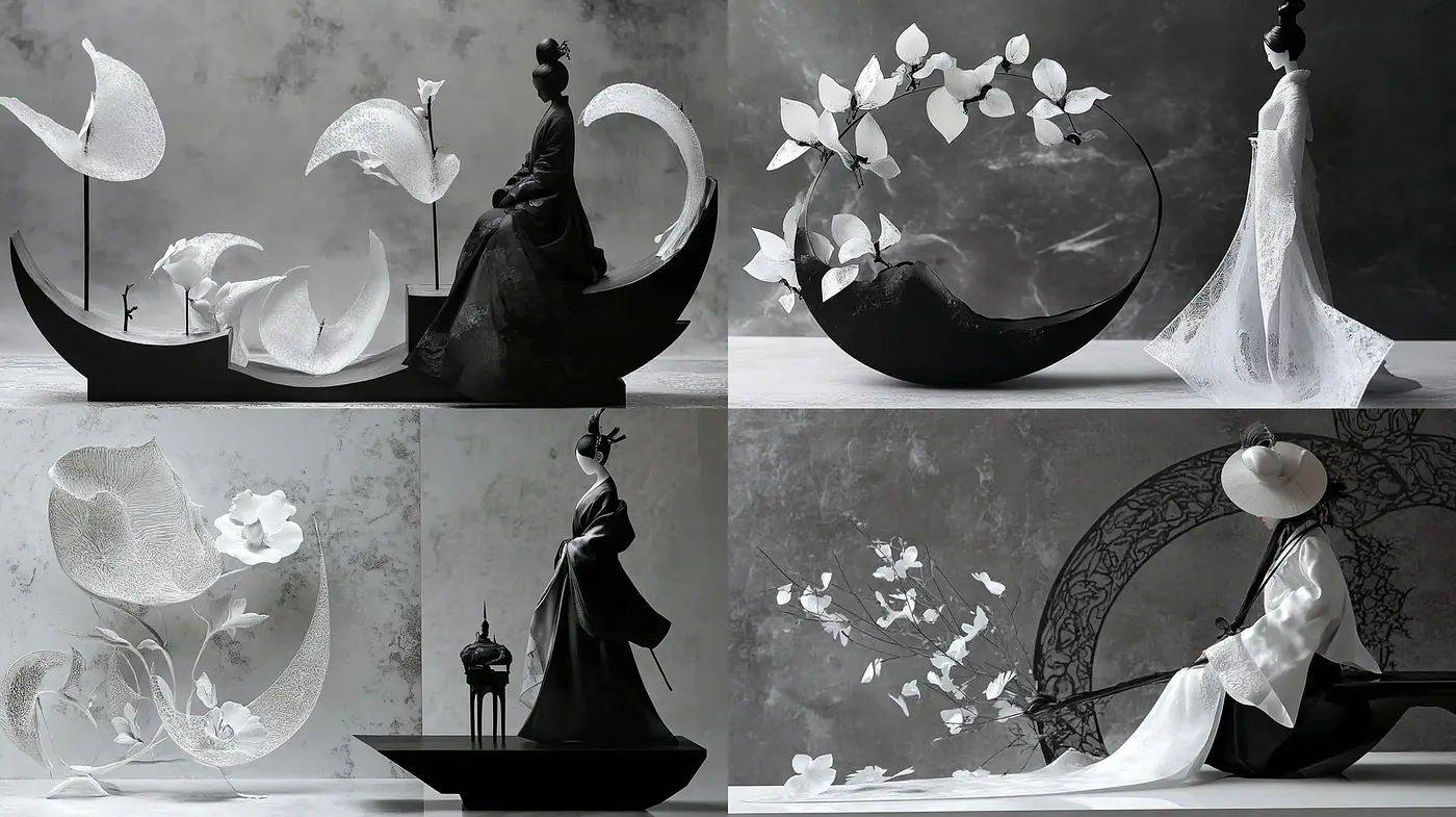 Elegant Minimalism with Ethereal Nature Motifs and Harmonious Composition - Midjourney sref style