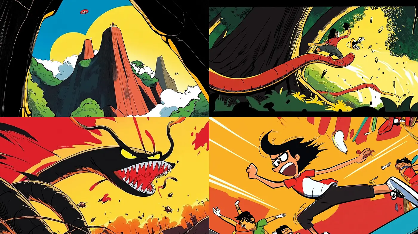 Dynamic Adventure in Bold Comic Illustration - Midjourney sref style