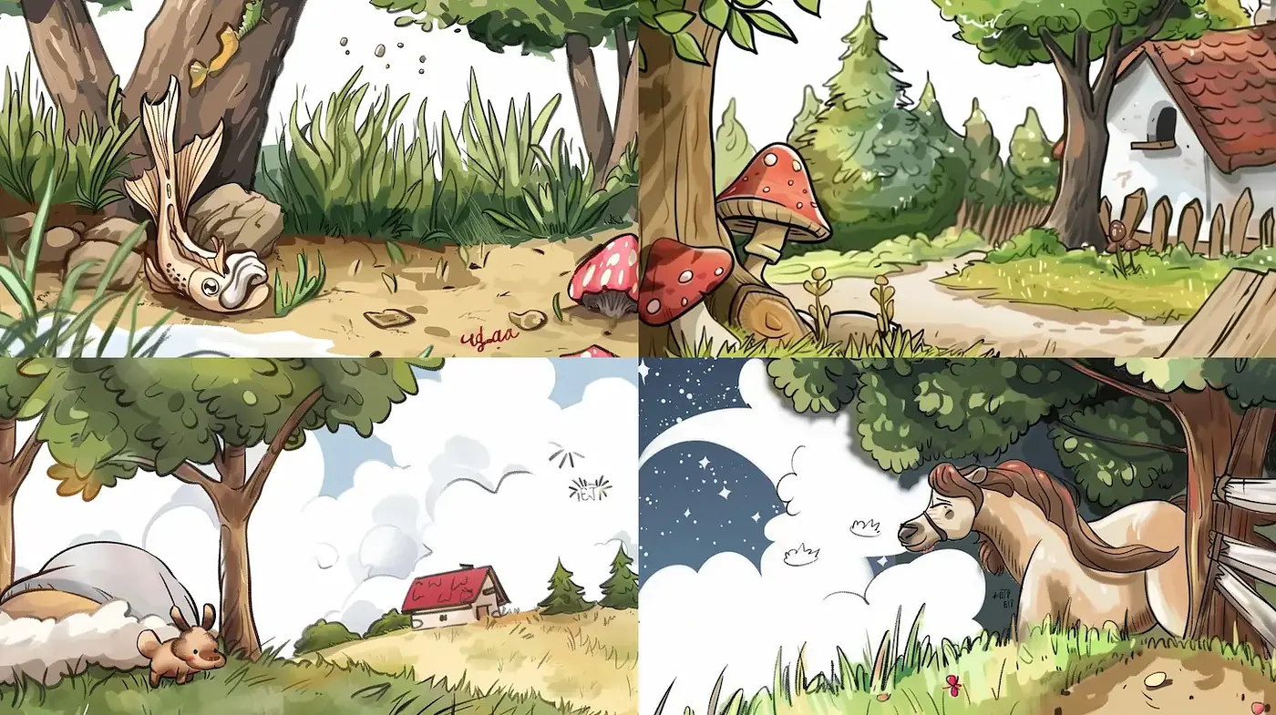 Charming and Whimsical Nature Illustrations with Playful Elements - Midjourney sref style