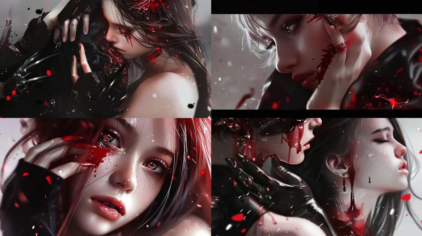 Melancholic Elegy in Red and Monochrome: A Study in Emotional Intensity and Textural Contrast - Midjourney sref style