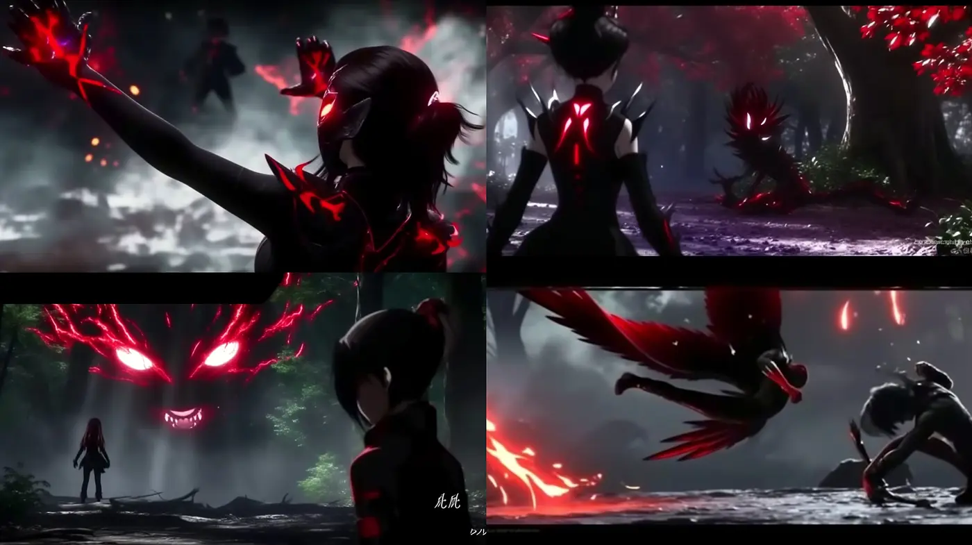 Haunting Elegance in Crimson and Obsidian: A Darkly Enchanting Anime-Inspired Style - Midjourney sref style