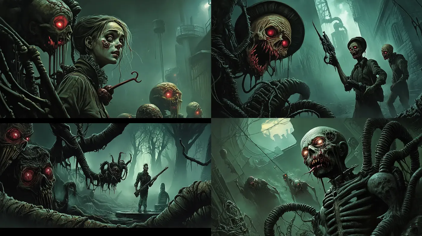 Eerie Nocturnal Visions with a Surreal Horror Aesthetic - Midjourney sref style