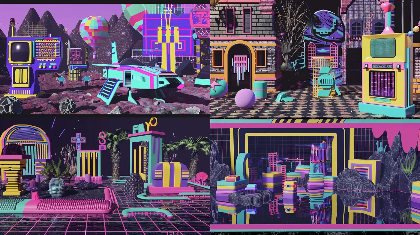 Neon Drenched Retro-Futuristic Dreamscape - Midjourney sref style