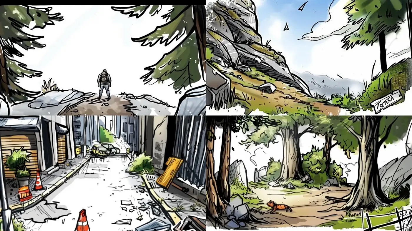 Dynamic Sketchbook Illustrations with a Natural Palette - Midjourney sref style