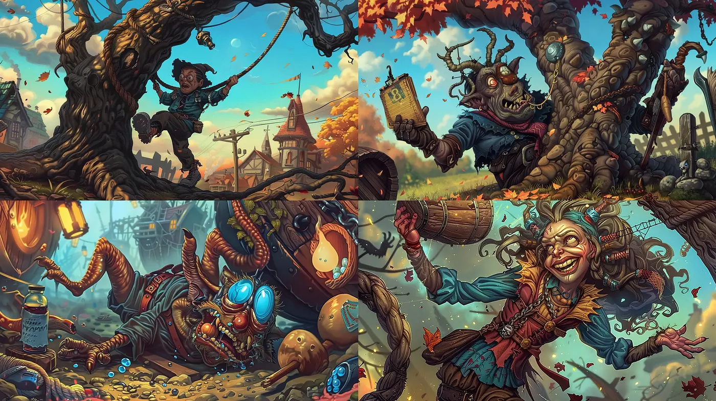 Whimsical Autumnal Fantasy: A Consistent Tapestry of Enchanted Colors and Textured Storytelling - Midjourney sref style