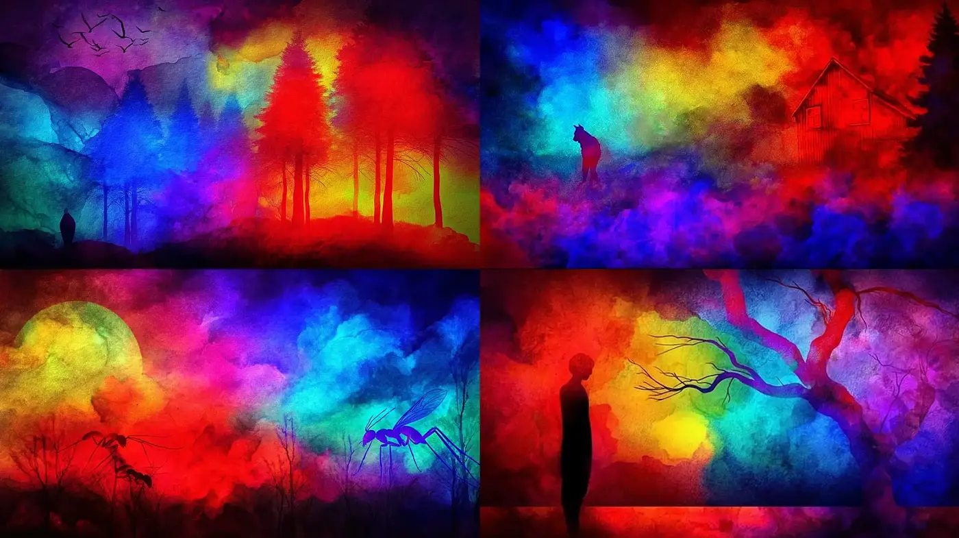 Vivid and Dreamlike Landscapes with Abstract Elements - Midjourney sref style