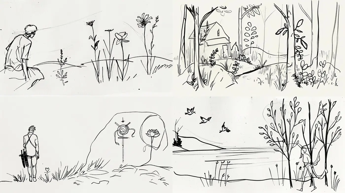 Monochromatic Sketchbook Memories with a Whimsical Touch - Midjourney sref style