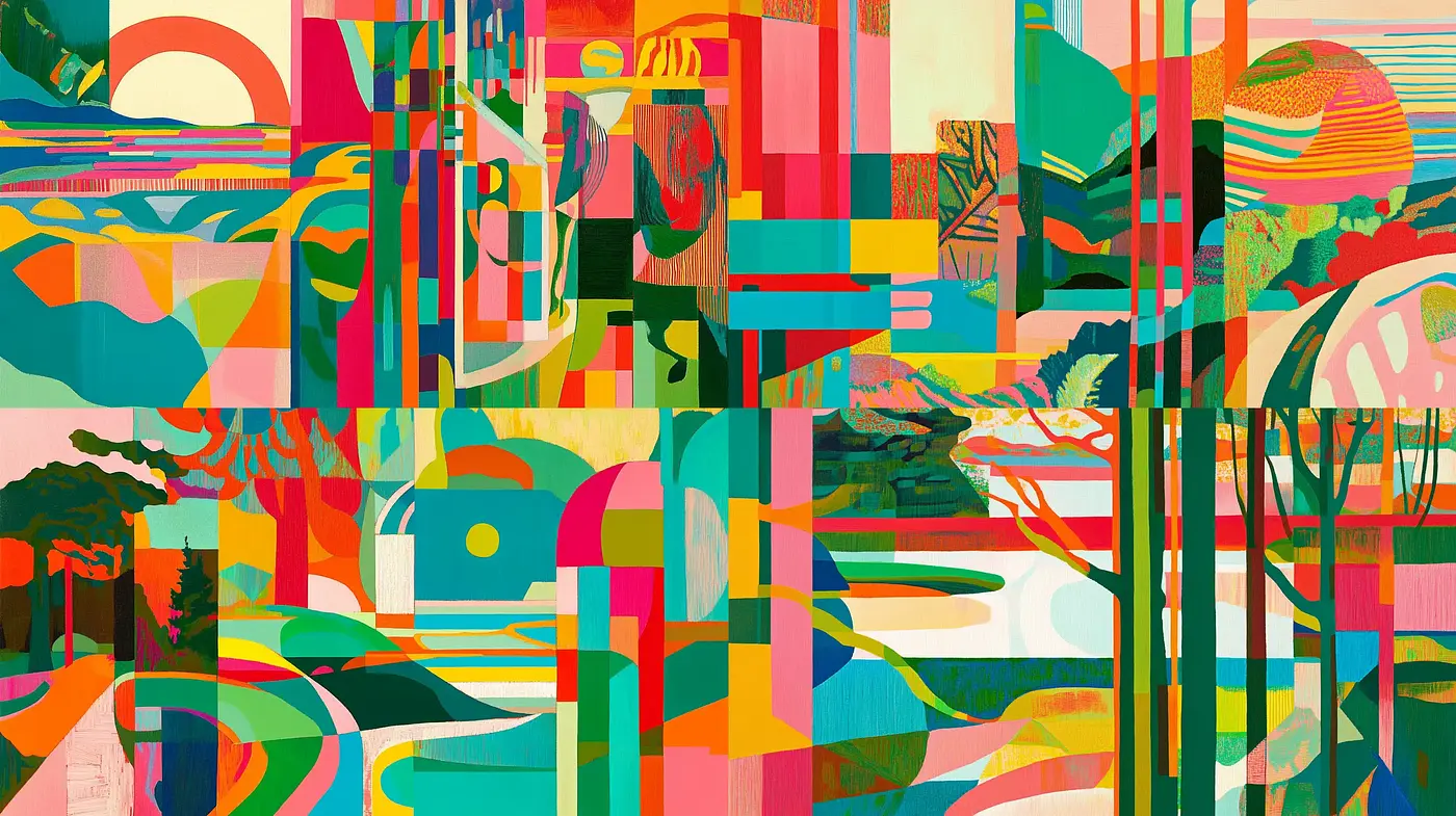 Vibrant Geometric Harmony with Abstract Expressionist Touch - Midjourney sref style