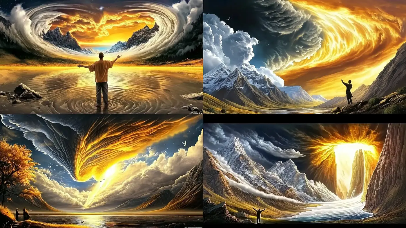 Surreal Atmospheric Landscapes with a Dynamic Skies Motif - Midjourney sref style