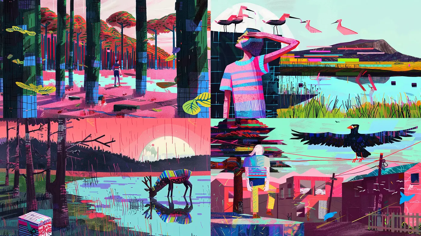Vibrant Stylized Nature Scenes with Expressive Brushstrokes and Atmospheric Depth - Midjourney sref style