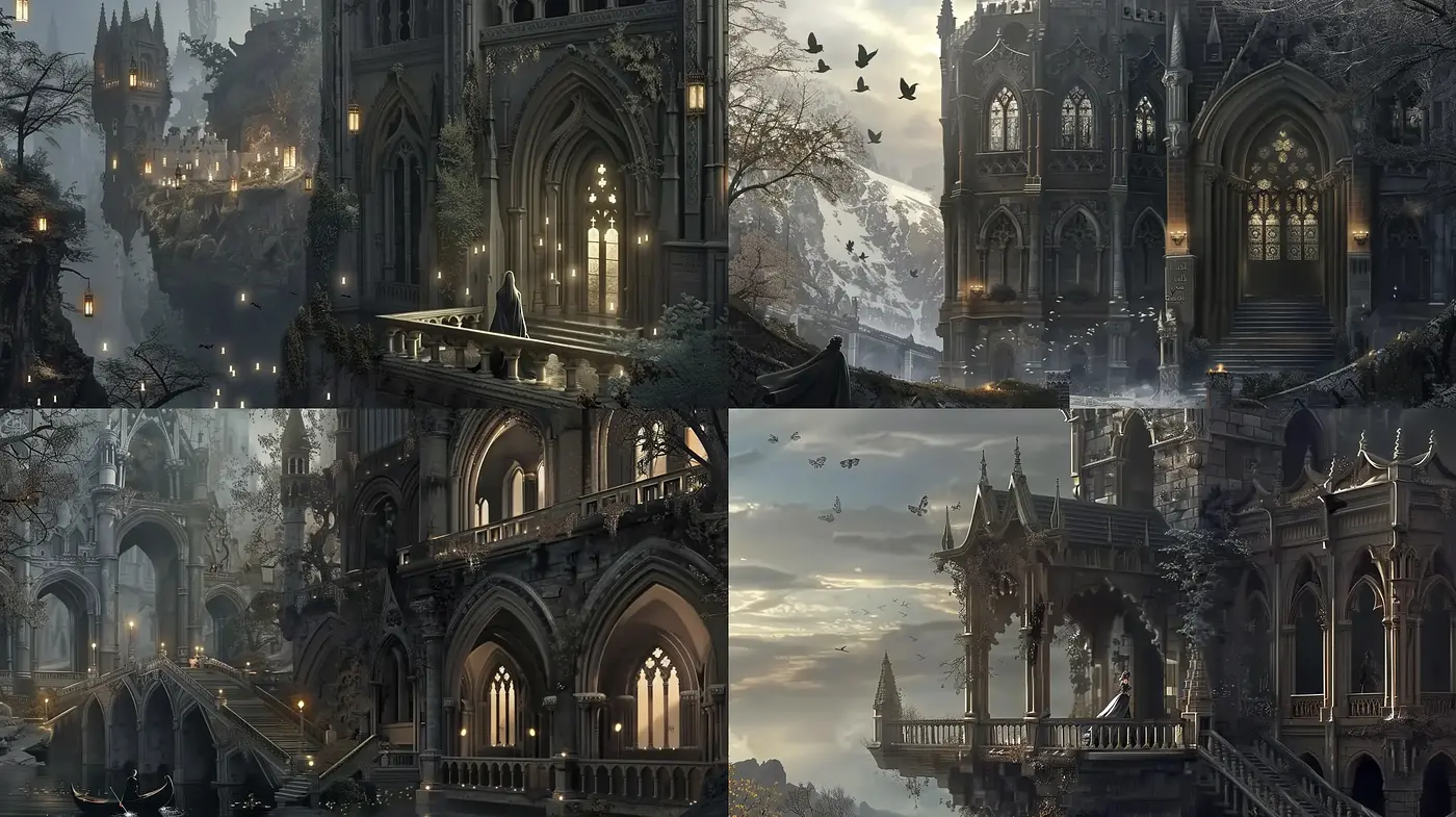 Gothic Reverie: Dusk's Lament in a Neo-Victorian Dreamscape - Midjourney sref style