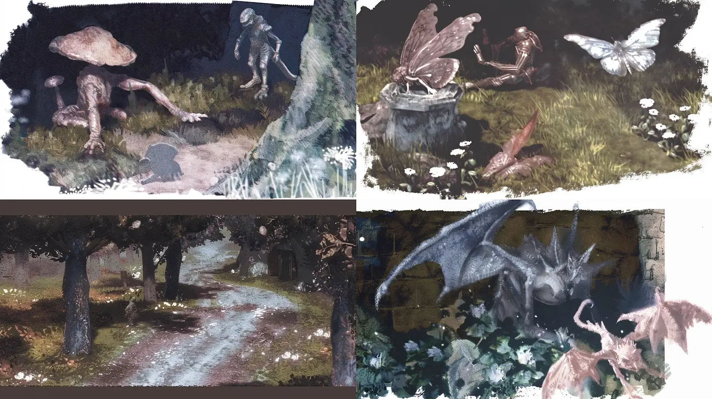 Ethereal Nocturnal Landscape with Surrealist Elements - Midjourney sref style