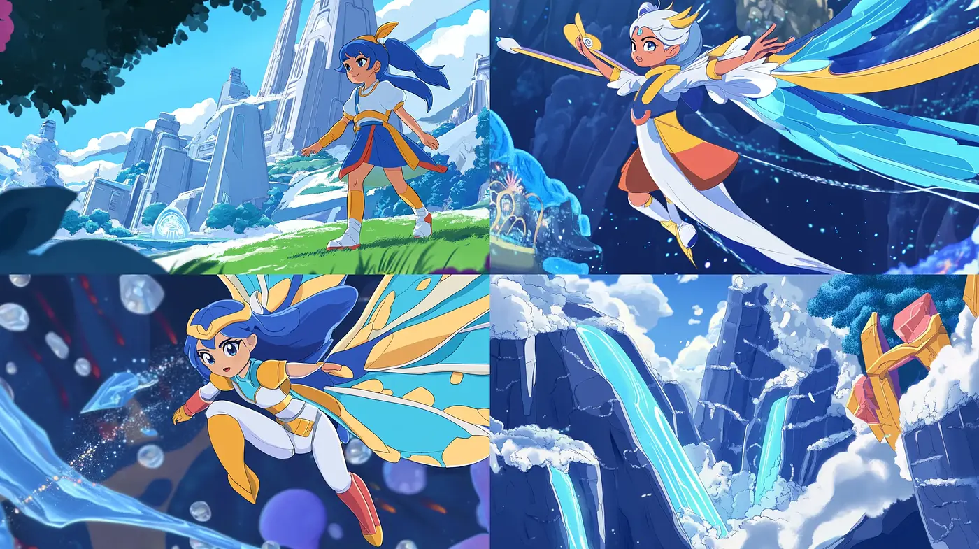 Ethereal Skies and Dynamic Adventure: A Fusion of Anime Influences and Vibrant Hues - Midjourney sref style