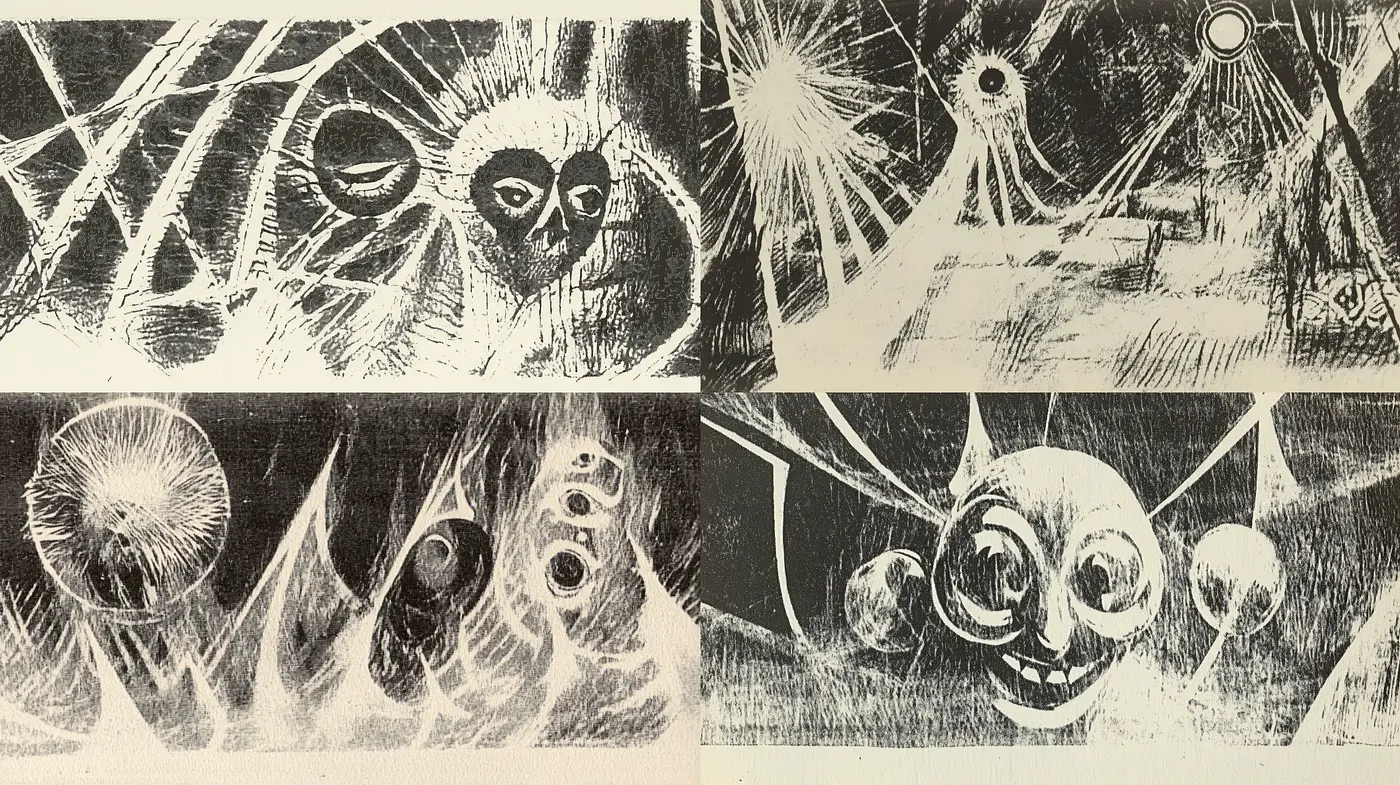 Surrealistic Etching: Interplay of Dreams and Reality - Midjourney sref style