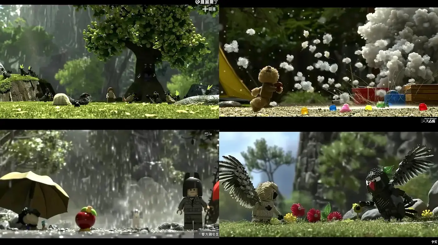 Whimsical and Playful Lego-inspired Scenes with Lush Natural Elements - Midjourney sref style