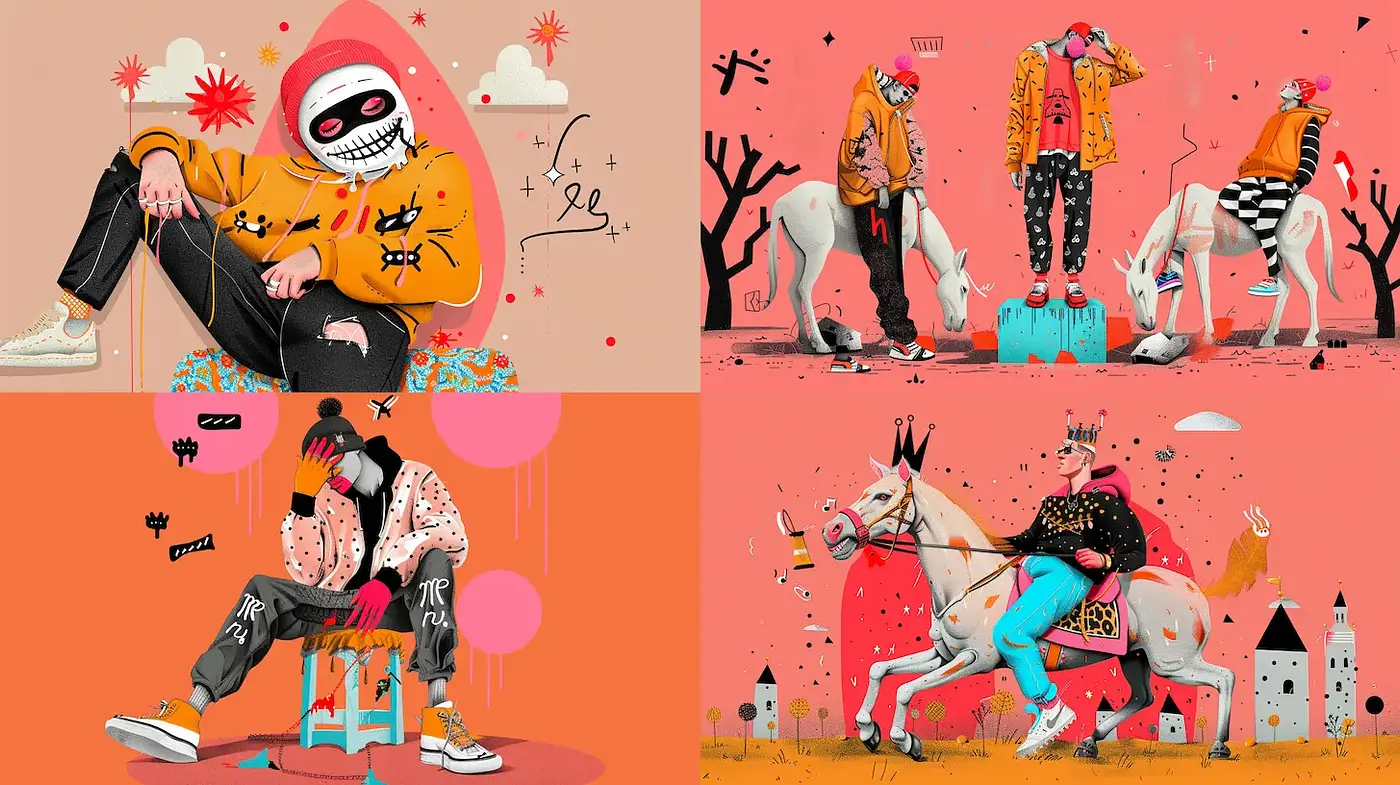 Vibrant Urban Pop Art with Quirky Character Design and Playful Themes - Midjourney sref style
