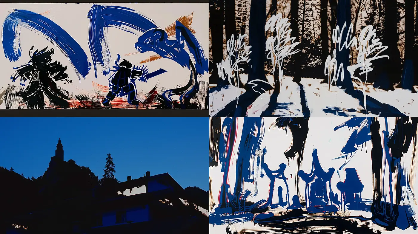 Abstract Expressionist Brushwork with a Dark and Striking Contrast - Midjourney sref style