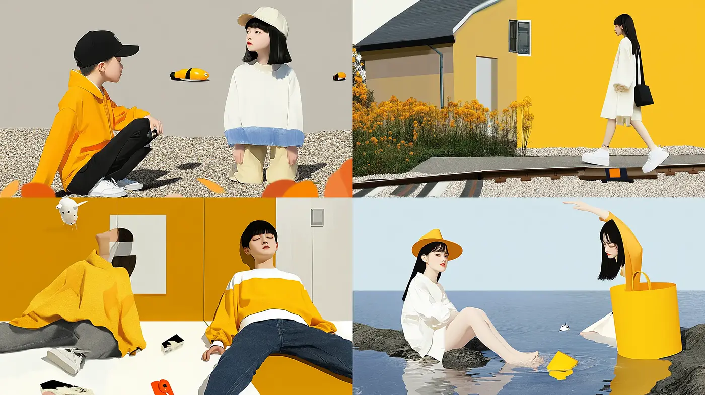 Contemporary Minimalist Vignettes with a Lively Color Contrast - Midjourney sref style
