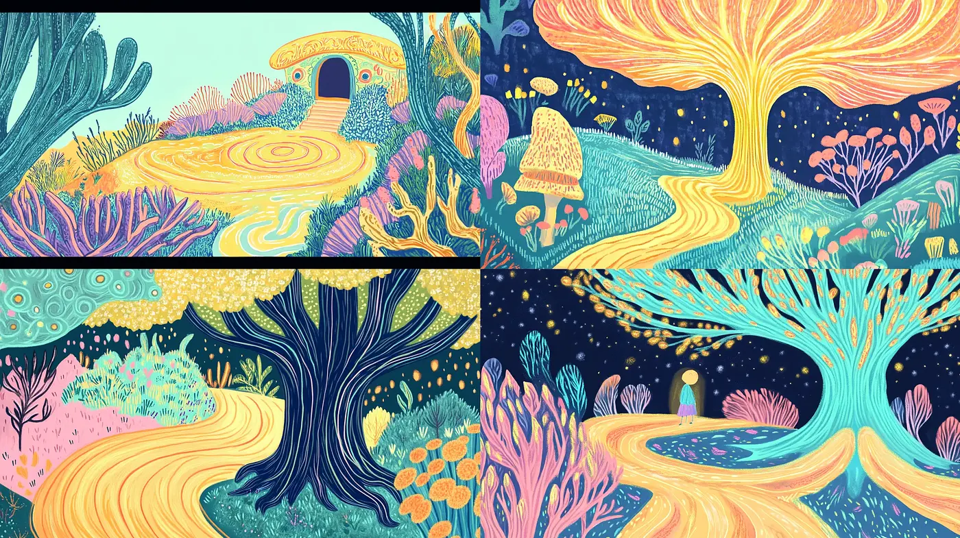 Enchanted Whimsical Forests: A Dreamlike Illustrative Harmony - Midjourney sref style