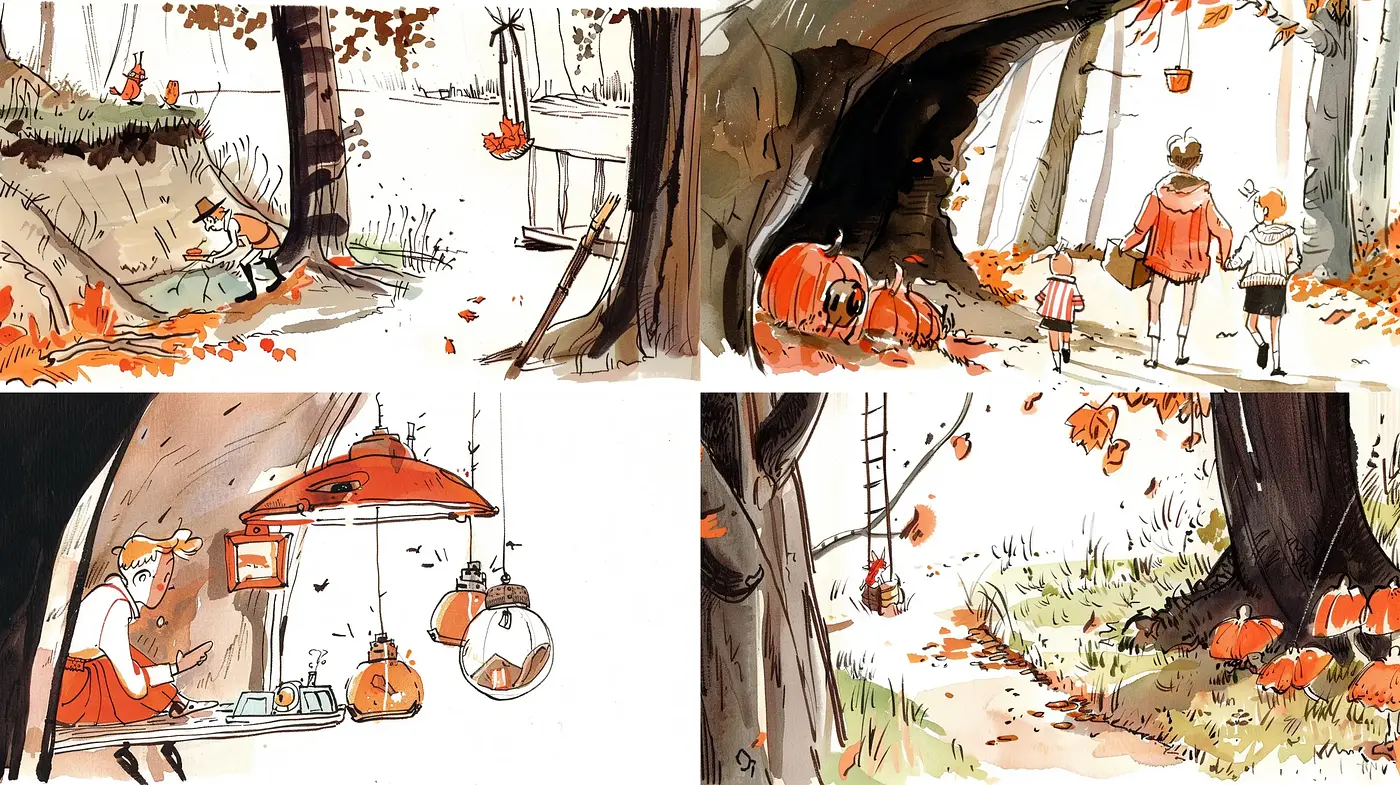 Whimsical Autumnal Illustrations with a Storybook Appeal - Midjourney sref style