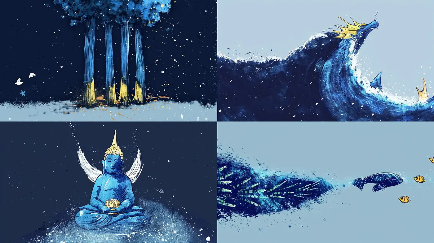 Serene Midnight Dreamscape with Ethereal Blue Hues - Midjourney sref style