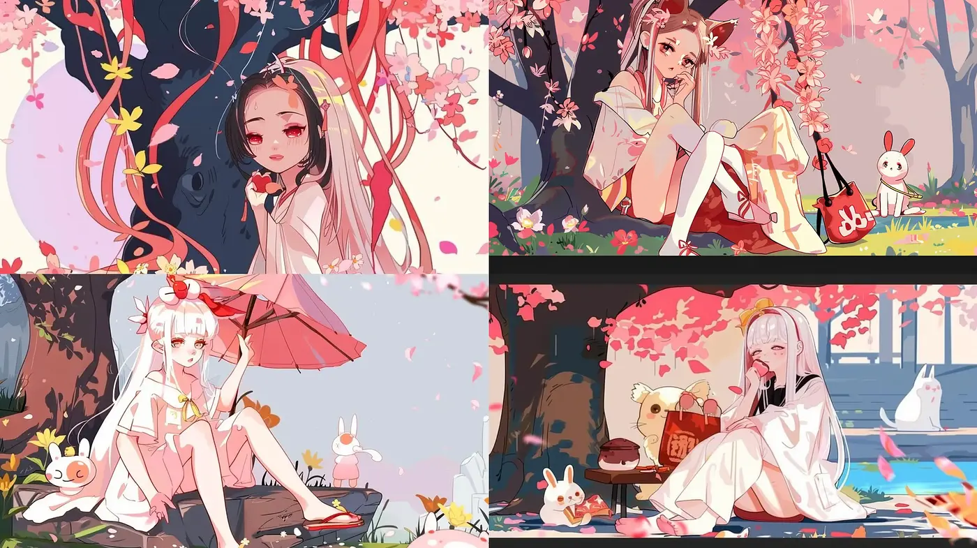 Ethereal Cherry Blossoms in Stylized Anime Springscapes - Midjourney sref style