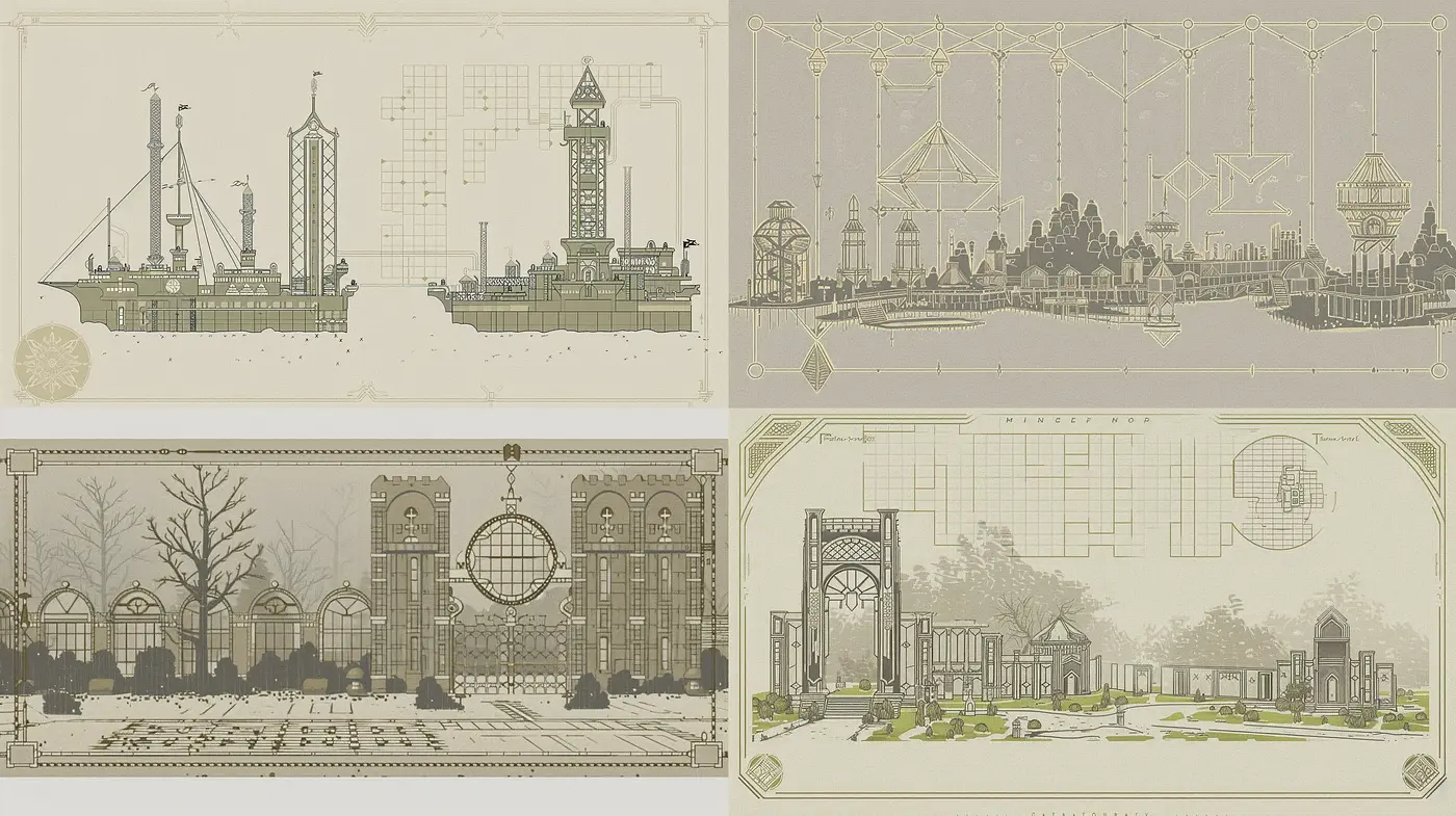 Architectural Drafting and Blueprint Inspired Homogeny - Midjourney sref style