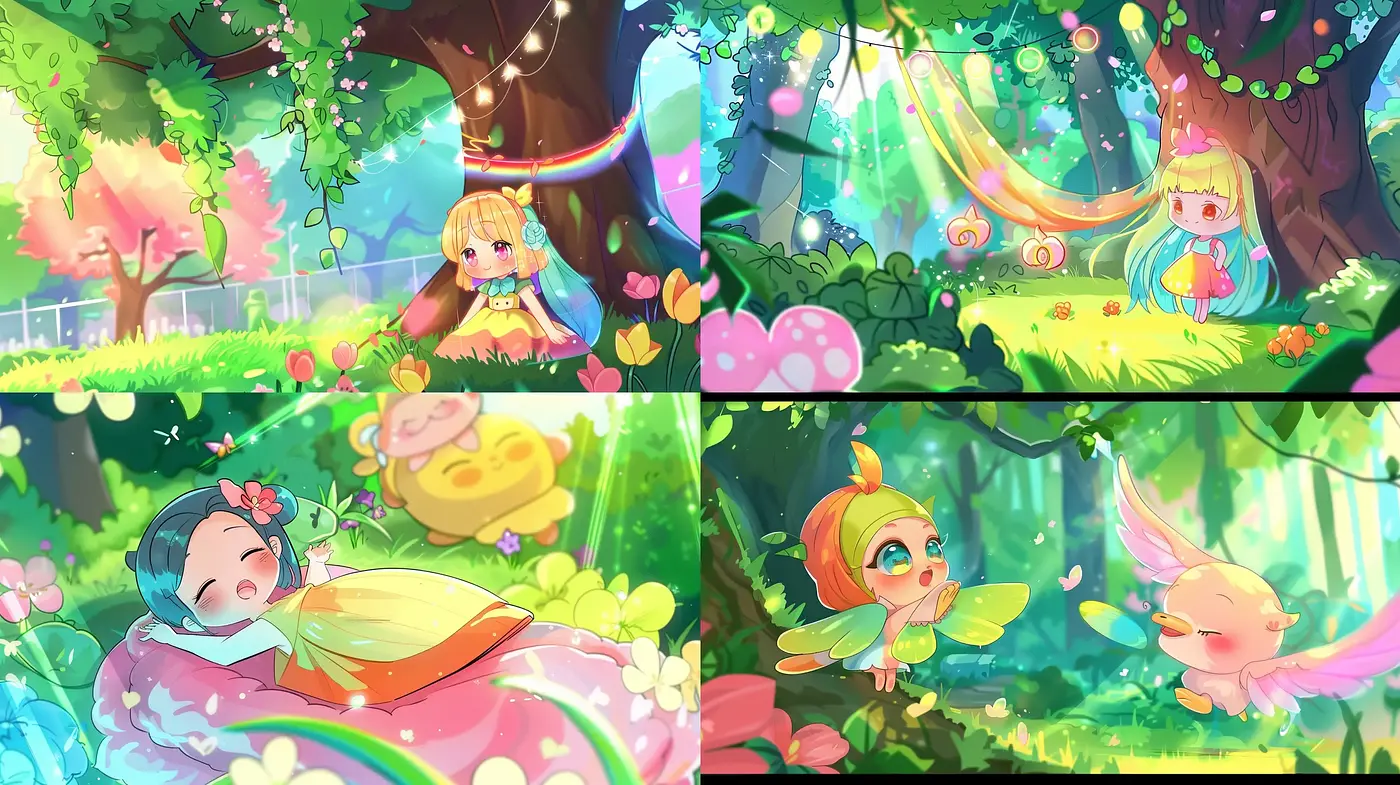 Enchanted Whimsical Dreamscape: A Vivid Journey through Luminous Fairy-Tale Vistas - Midjourney sref style