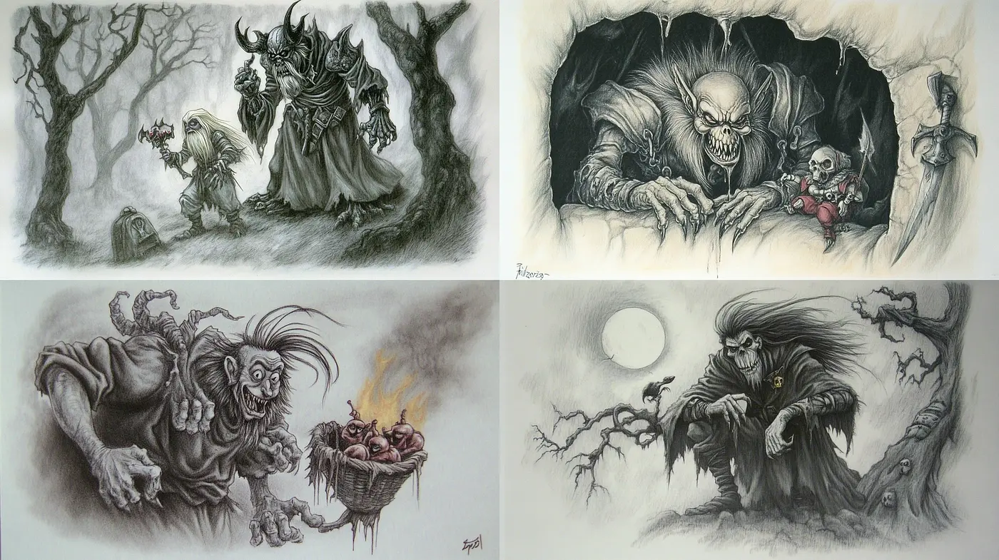 Dark Fantasy Illustrations with Gothic Undertones - Midjourney sref style