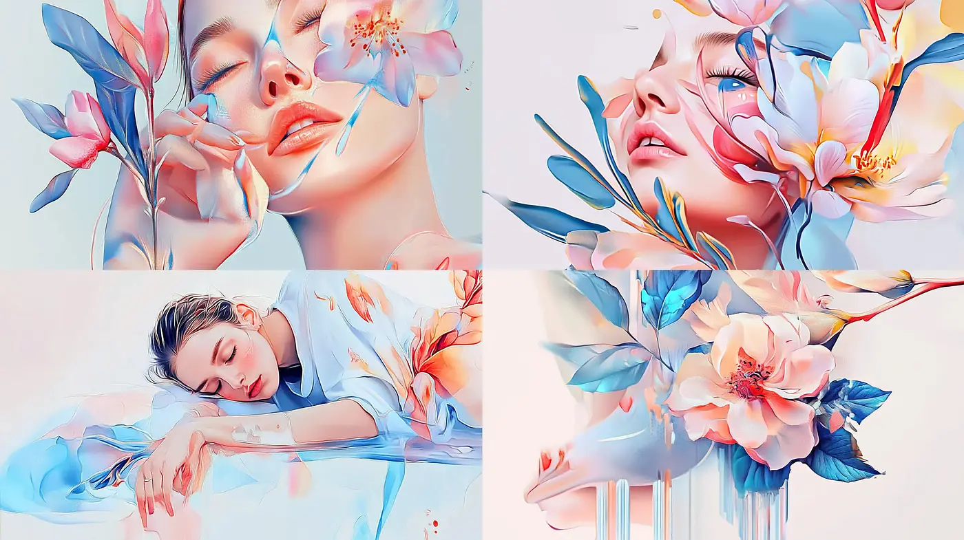 Ethereal Floral Dreamscape with Pastel Tones and Soft Blends - Midjourney sref style