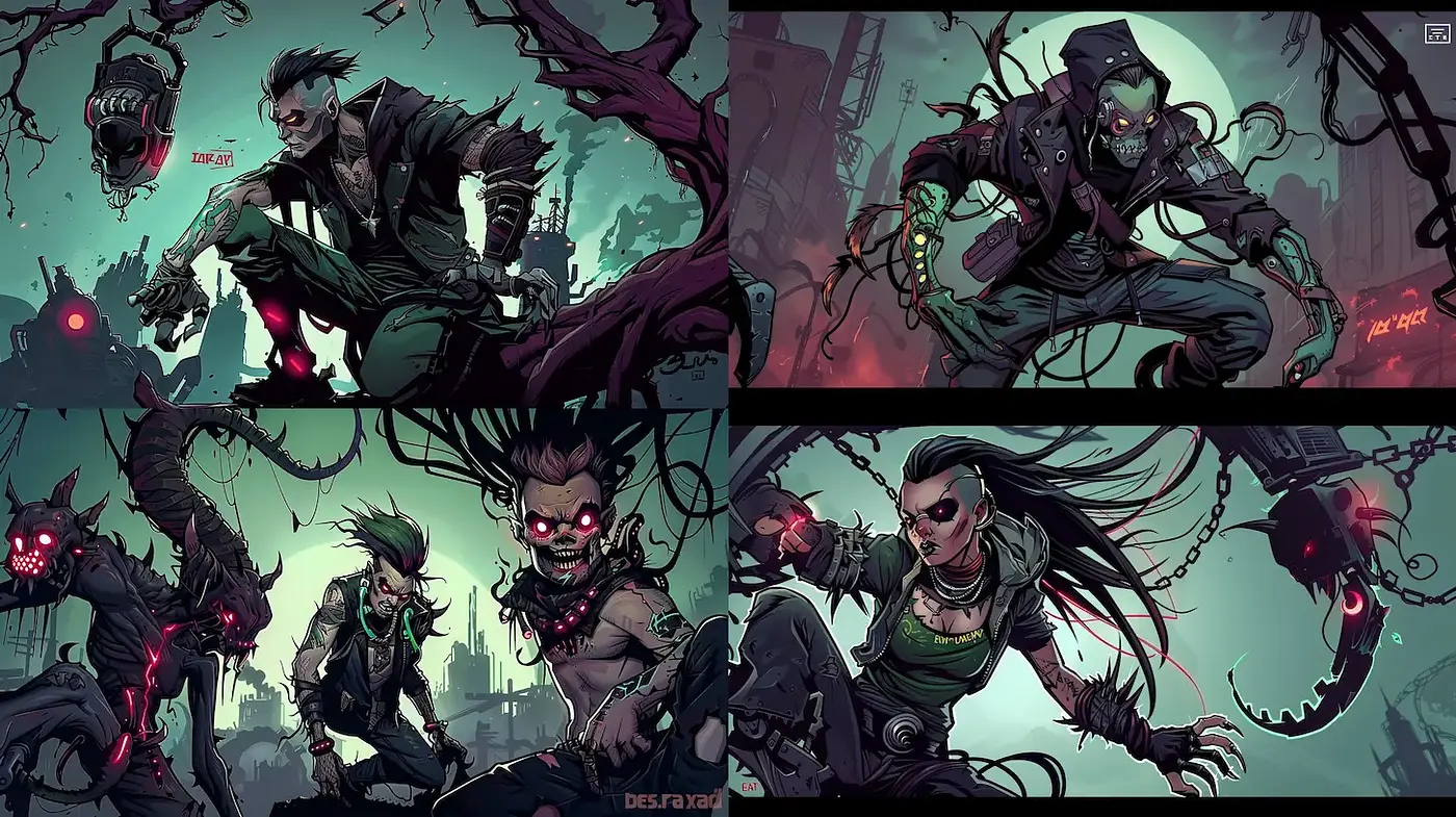 Dynamic and Edgy Illustration with a Cyberpunk Aesthetic - Midjourney sref style