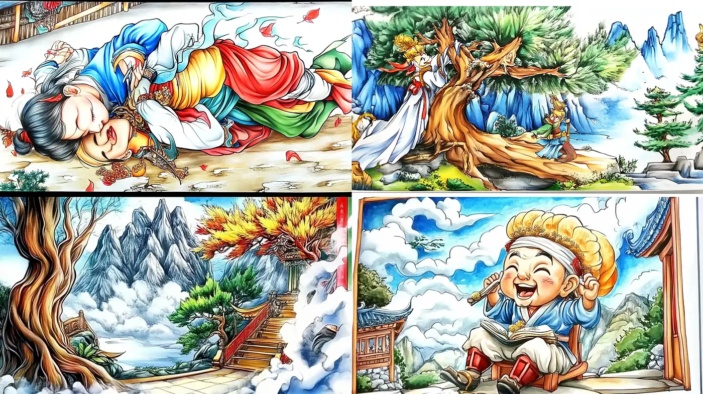 Vibrant Storybook Reverie with Eastern Artistry - Midjourney sref style