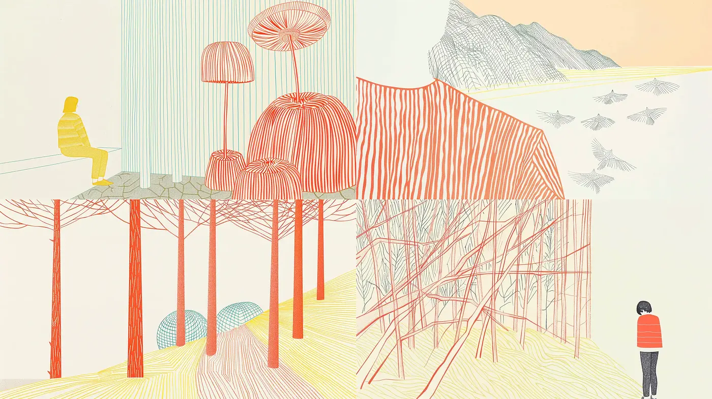 Contemporary Linear Abstraction with Surrealist Undertones - Midjourney sref style