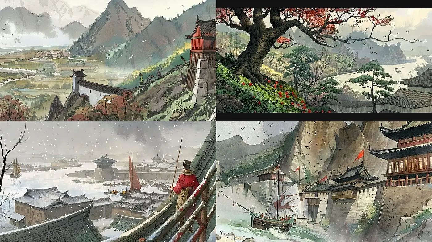 Ethereal Eastern Landscape Renderings with a Dreamlike Historical Ambiance - Midjourney sref style