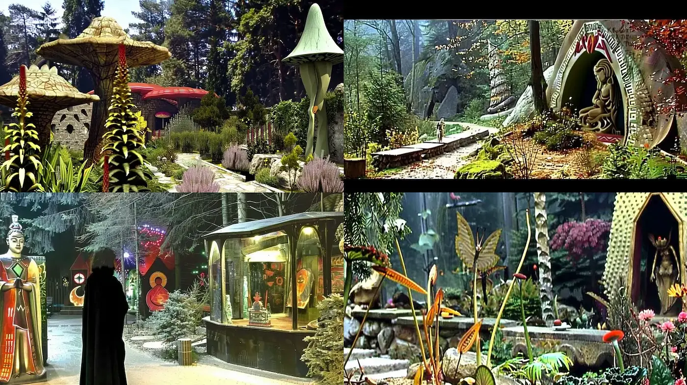 Surrealistic Natural Haven with Whimsical Architecture - Midjourney sref style