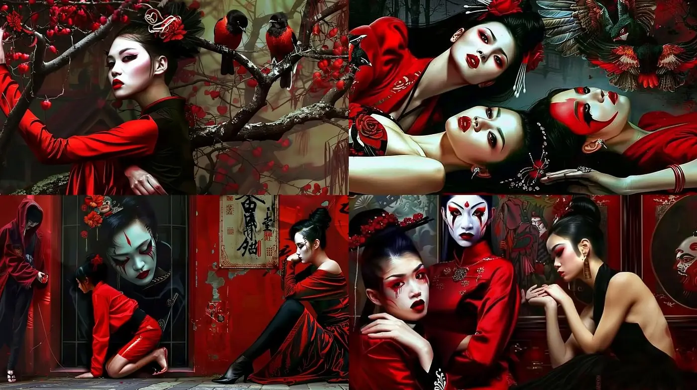 Crimson Elegance in Dreamlike Hyper-Realism - Midjourney sref style