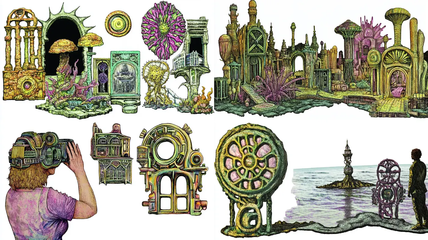 Eccentric Steampunk Dreamscapes with Surrealist Overtones - Midjourney sref style