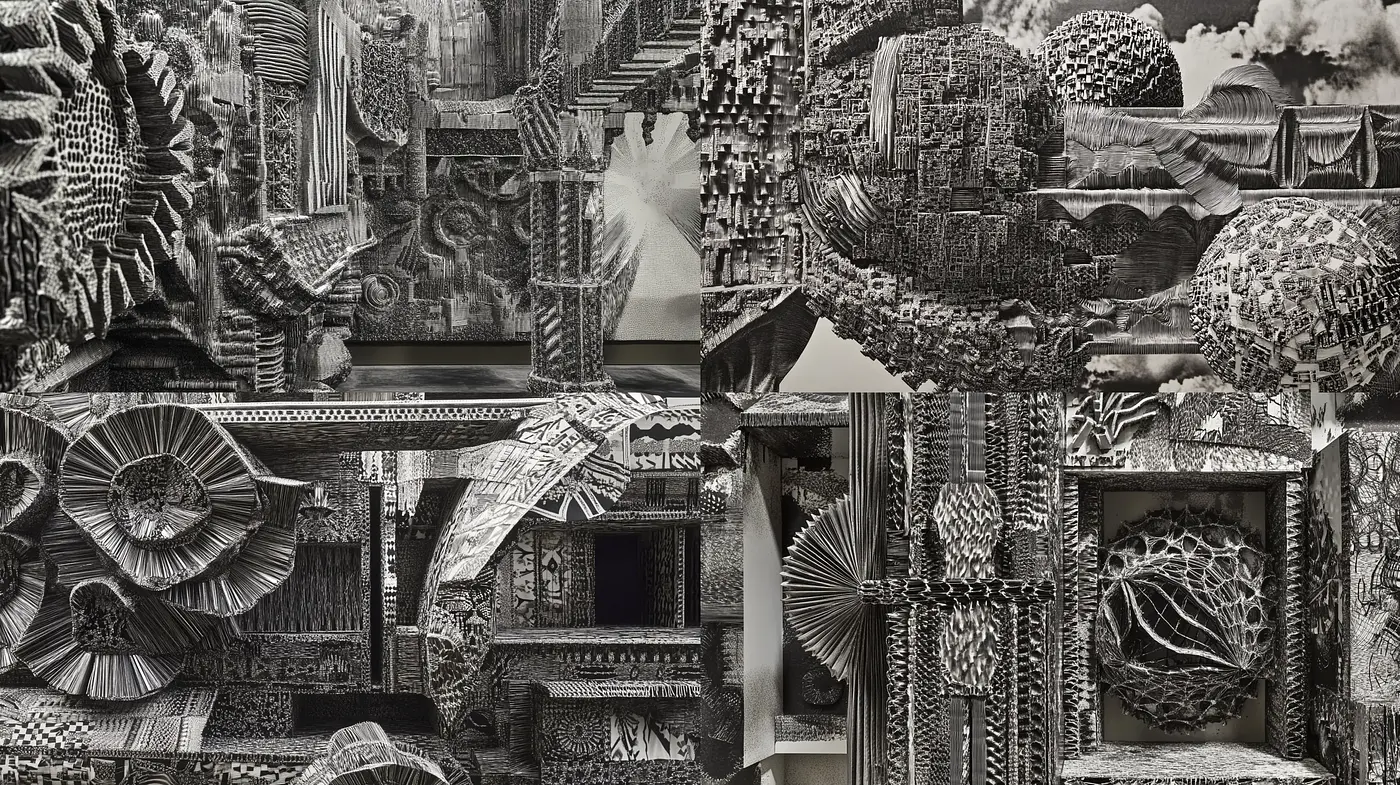 Monochromatic Tapestry of Geometric Illusions - Midjourney sref style