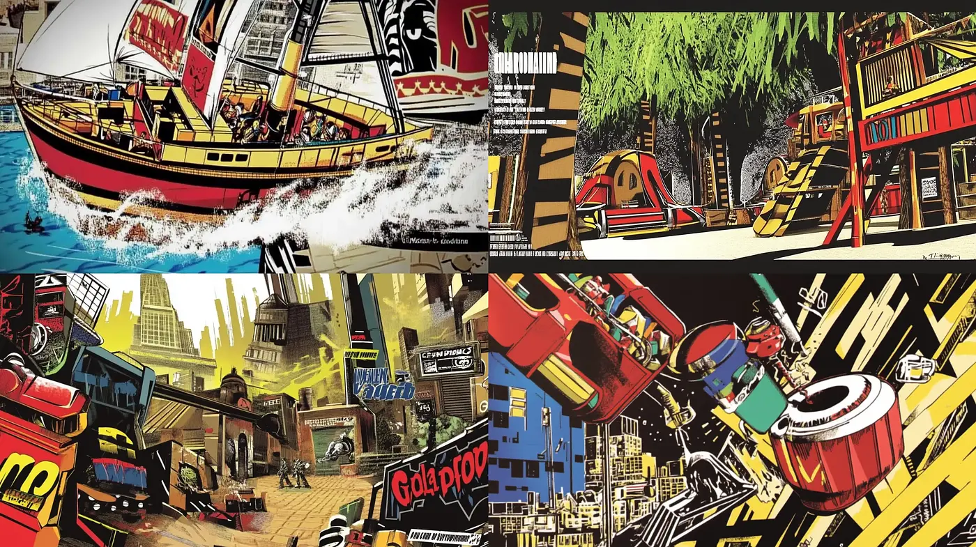 Dynamic Pastiche of Vibrant Hues and Urban Energy - Midjourney sref style