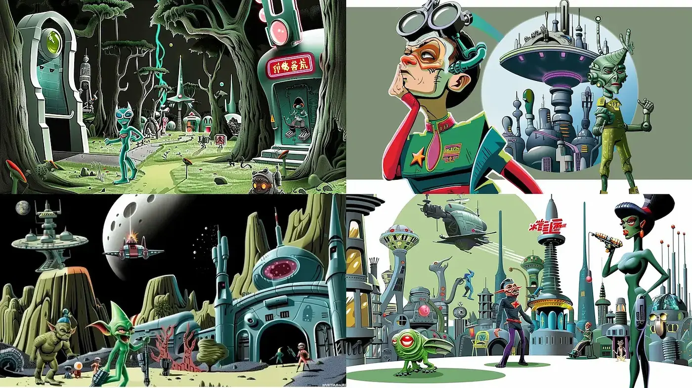 Futuristic Retro Comic Extravaganza - Midjourney sref style